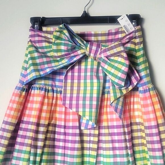 NWT J Crew 0 Bow Tie Coquette Pleated Preppy Midi Full Skirt Gingham Retro 60s - Picture 2 of 16